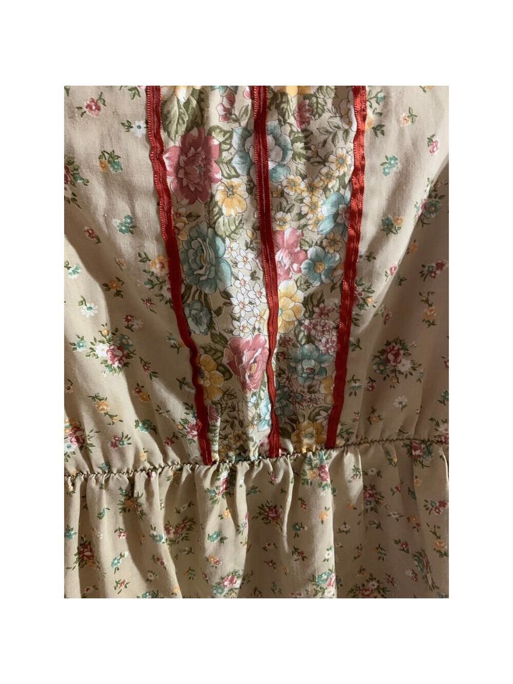Vintage 1970's Boho Mini Prairie Dress Tunic Top Cream Floral Print Sz xs /child - Picture 9 of 14